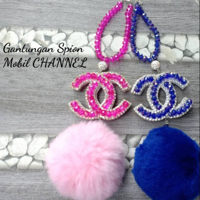 READY!!! SALE!!! Bolak balik Gantungan spion mobil channel / pompom besar / gantungan mobil cantik