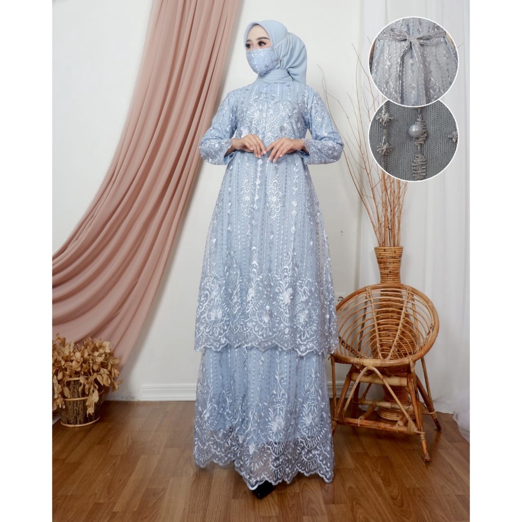 Permata Olshop / Gamis Tingkat Azza Modern / Kebaya Gamis Modern Pesta Mewah / Gamis Kebaya Busui / Dress Kondangan