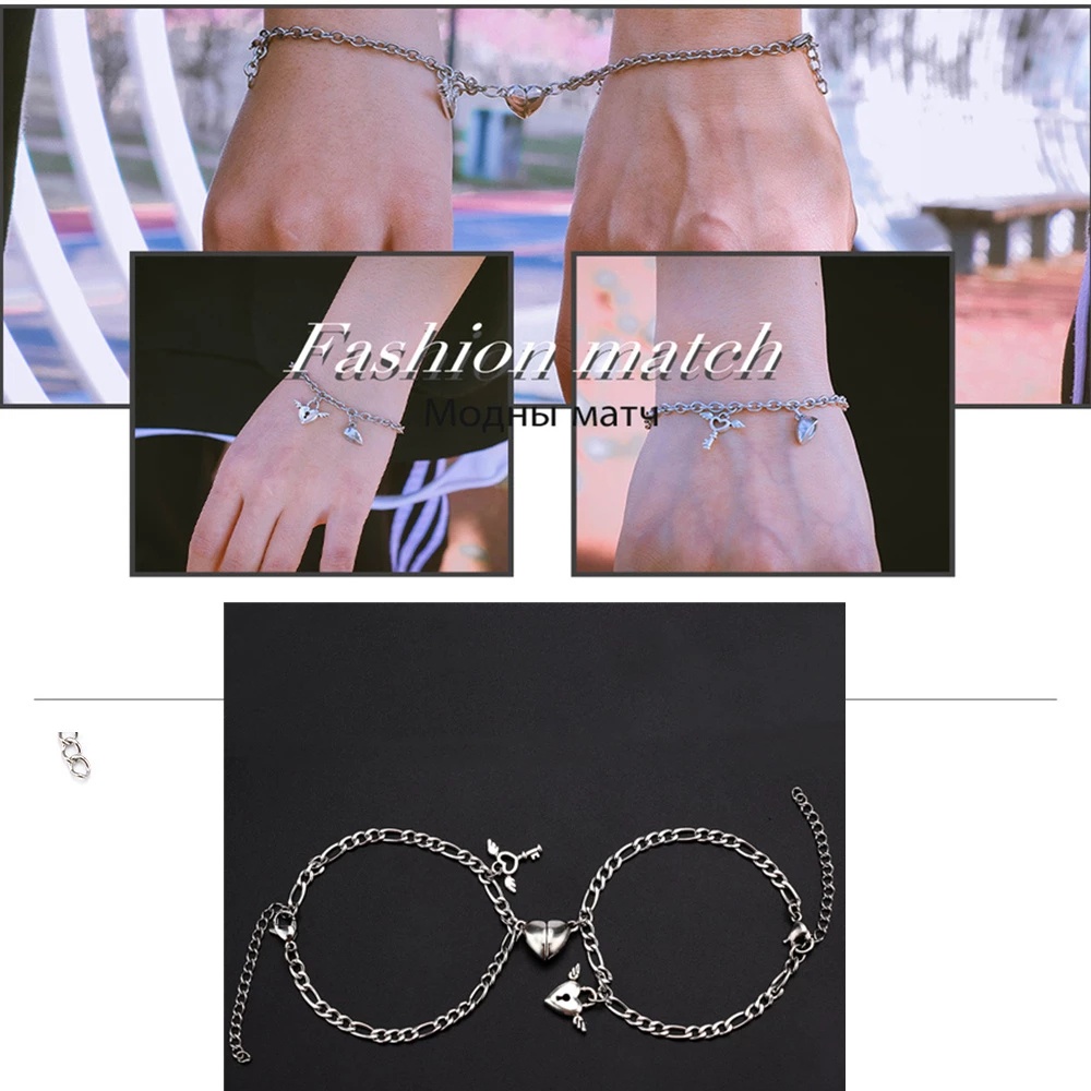 2pcs Gelang Magnet Bentuk Hati Bahan Stainless Steel Untuk Pasangan
