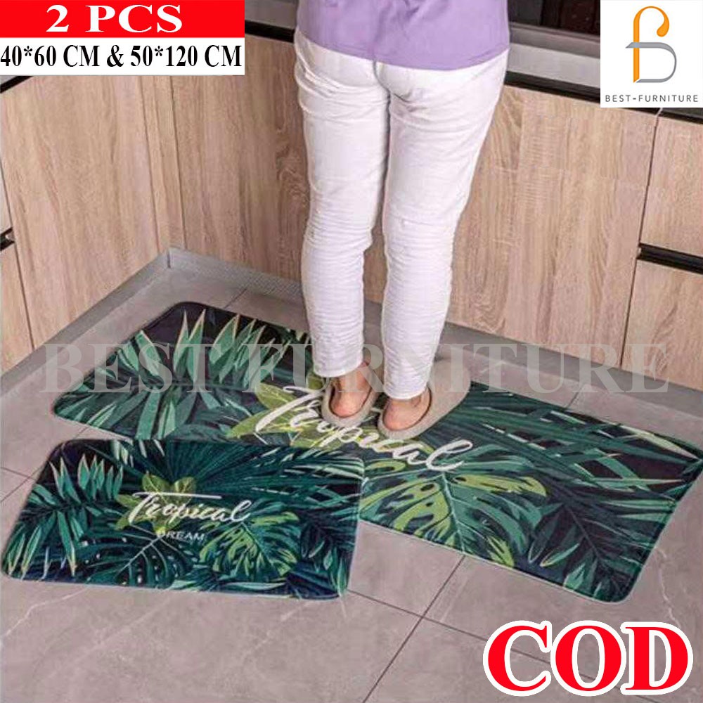 BEST NORDIC Keset Dapur Keset Kaki anti Slip 2 in 1 Set Keset Ruangan Keset kamar mandi Keset Kaki Anti Licin uk 40x60 &amp; 50x120