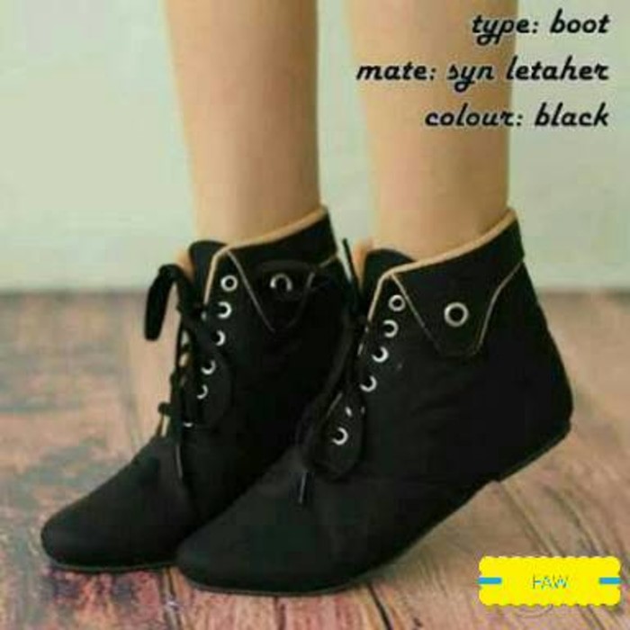 Sepatu Flat Wanita Boot Boots Korea Hitam