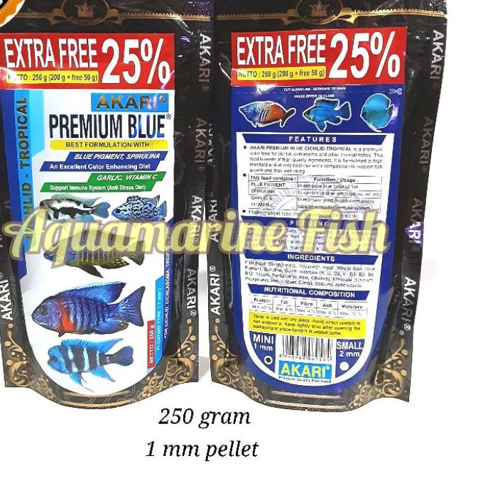 Akari Premium Blue Cichlid 250gr with Spirulina Blue Pigment Pelet Ikan Oscar Channa Discus Aquamari