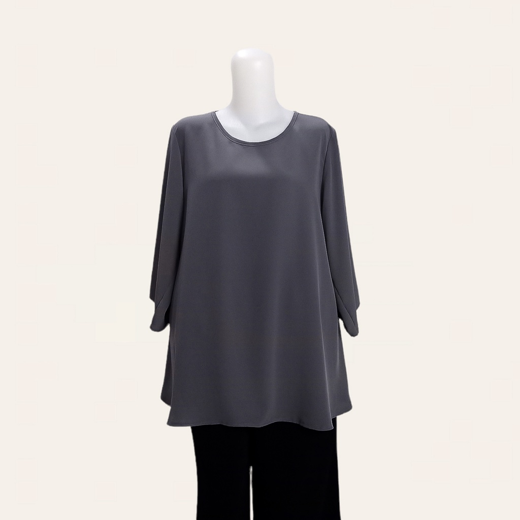 Baju Atasan Blouse Wanita Big Size Jumbo XL XXL 3L 4L 5L - Lengan Lurus 3/4-Abu-Abu