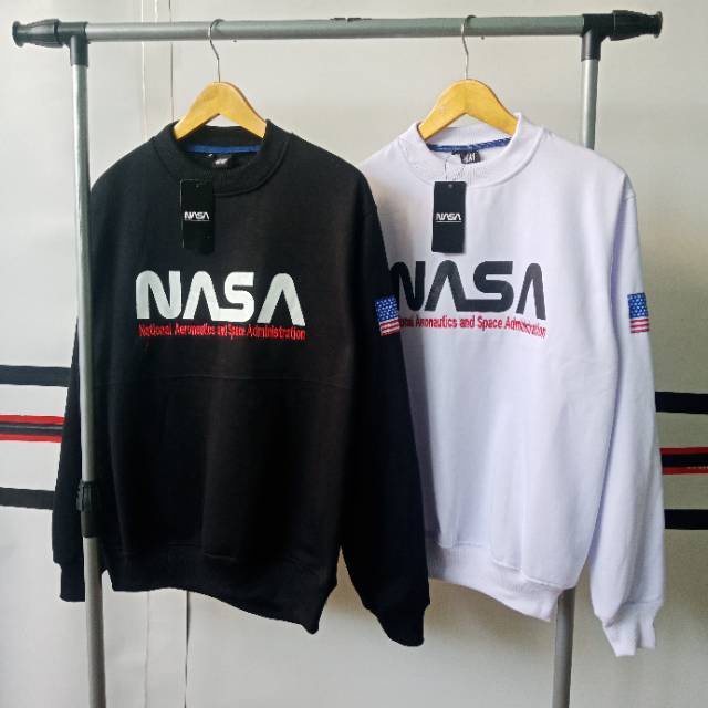 SWEATER CREWNECK NASA SCRIPST H*M TEKS DADA LOGO BENDERA USA ORISINAL BANDUNG