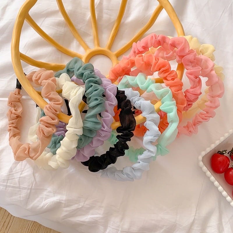 Bando Scrunchie Transparant Korea Serut Headband Bandana Polos Wanita AccFashionMurah