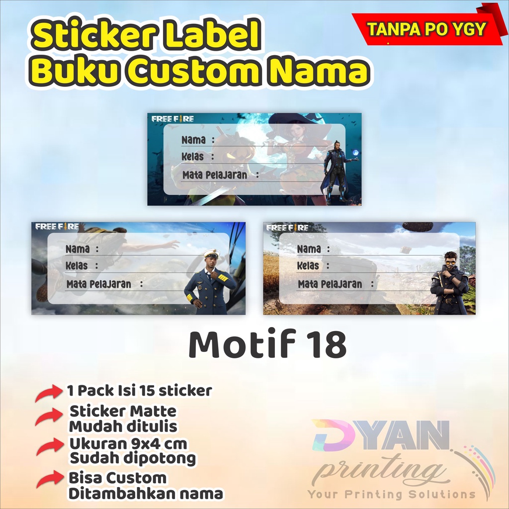 15 PCS STICKER LABEL BUKU ,BISA CUSTOM NAMA