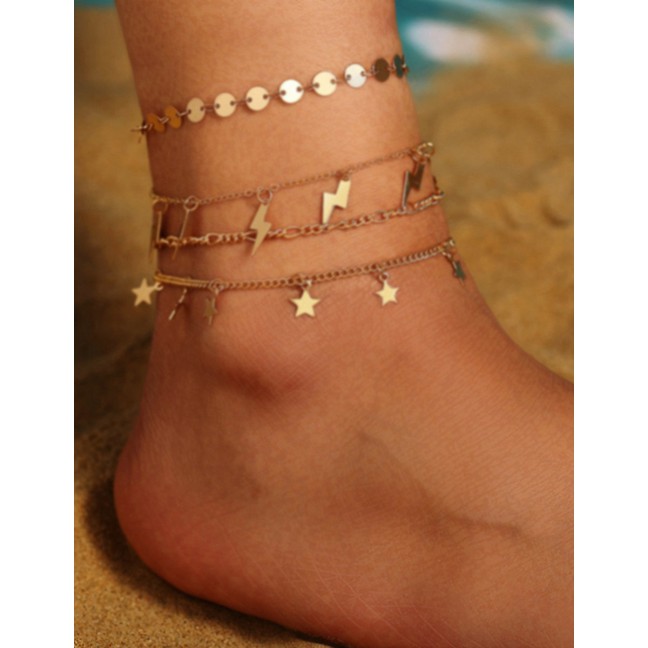 LRC Gelang Kaki Fashion Lightning Star Sequins Anklet 4 Piece Set D09728