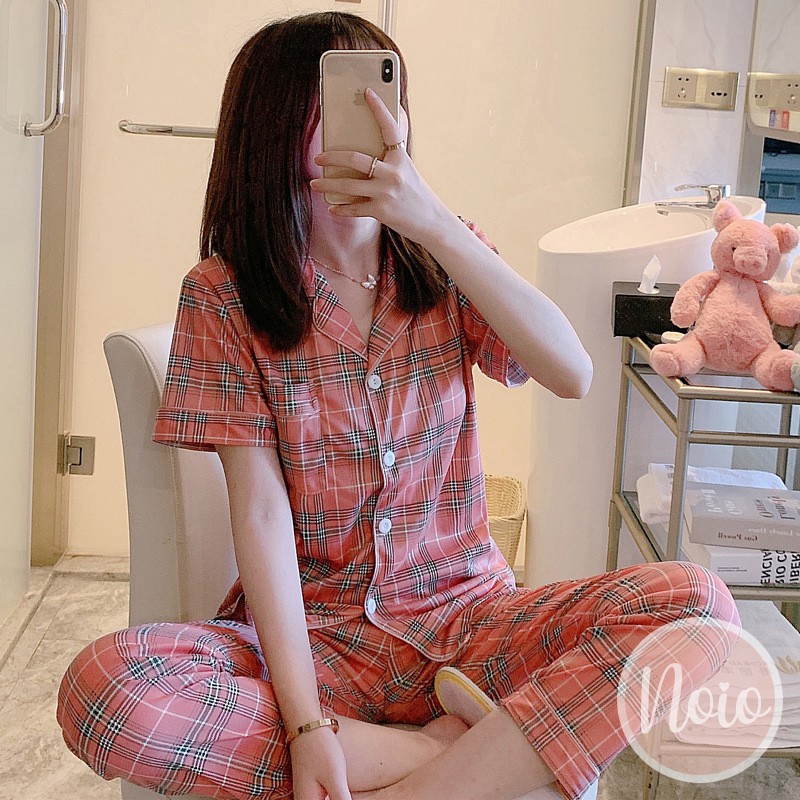 BAJU TIDUR WANITA LENGAN PENDEK SHORT SLEEVE ICONIC BRANDED TERKENAL SQUARE PIYAMA WANITA DEWASA IMPORT ONE SET - MIX BRND-3