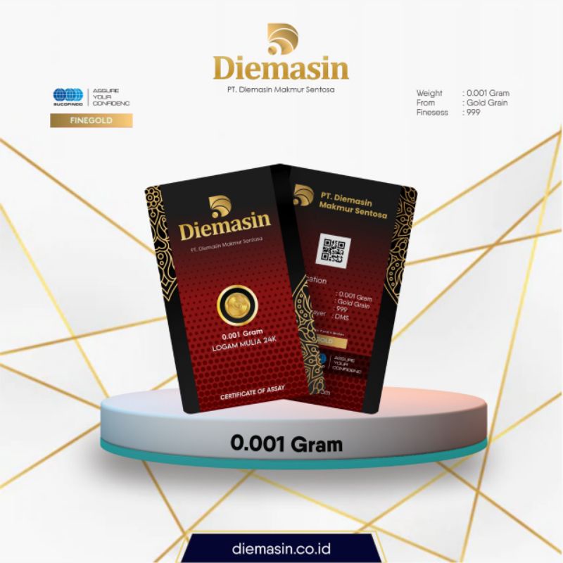 DIEMASIN 0.001 Gram Logam Mulia 24 Karat. Souvenir. Gift