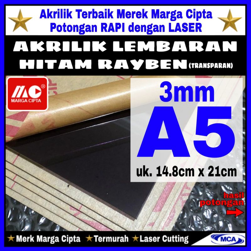 AKRILIK lembaran HITAM RAYBEN 3mm A5 / Marga cipta / Acrylic