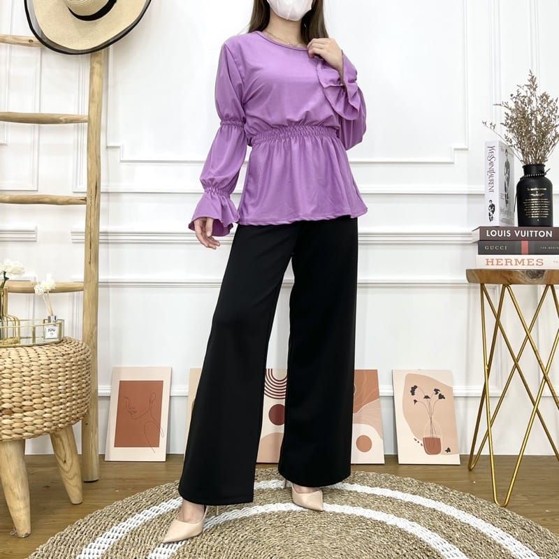 atasan crepe lengam panjang baju atasan pinggang karet
