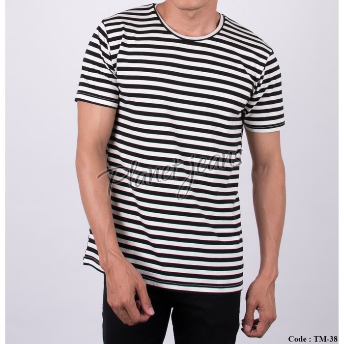 Unik Baju kaos distro salur polos kaus oblong pria belang hitam putih Limited