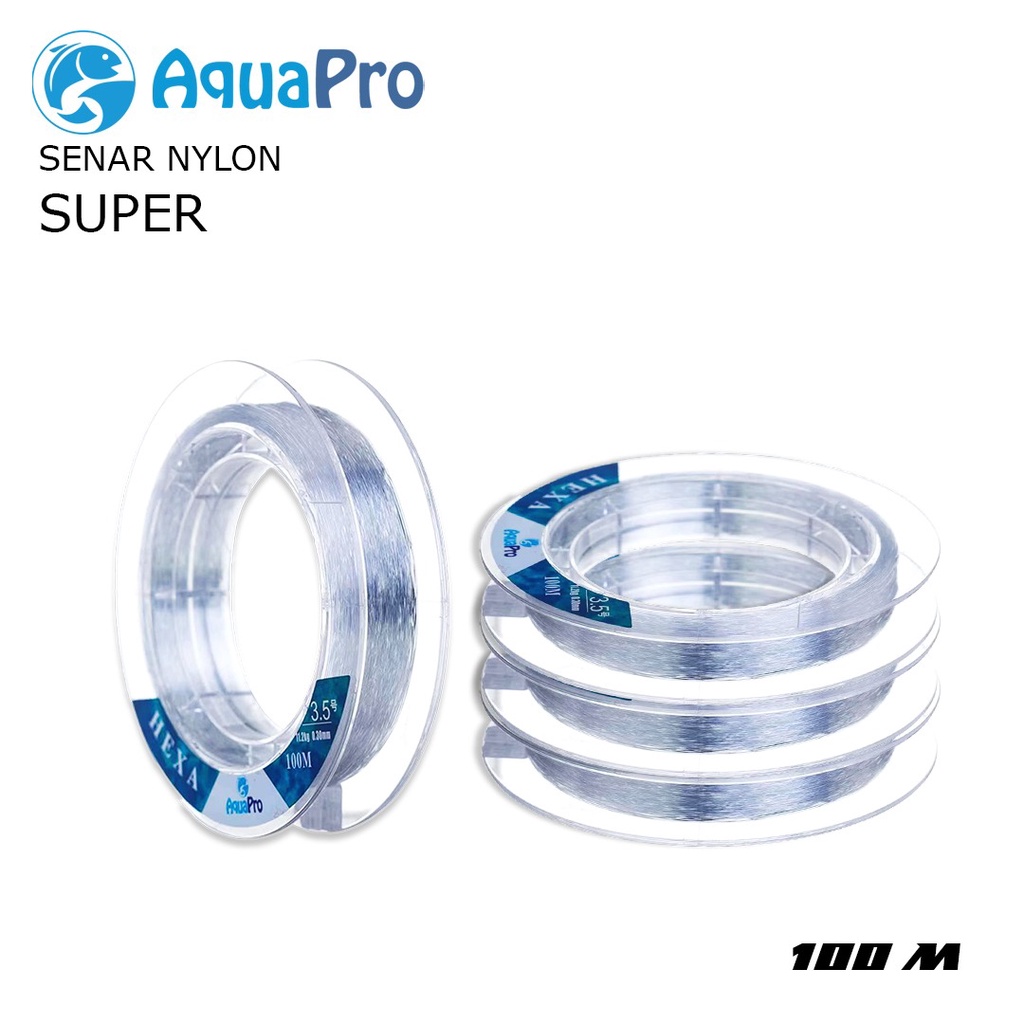 AquaPro Senar Pancing HEXA Nylon 100M Senar Pancing Monofilament Super Line Benang Mancing Sungai Danau Muara Empang Murah