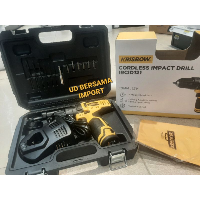 bor baterai rechargeable krisbow impact drill 10mm