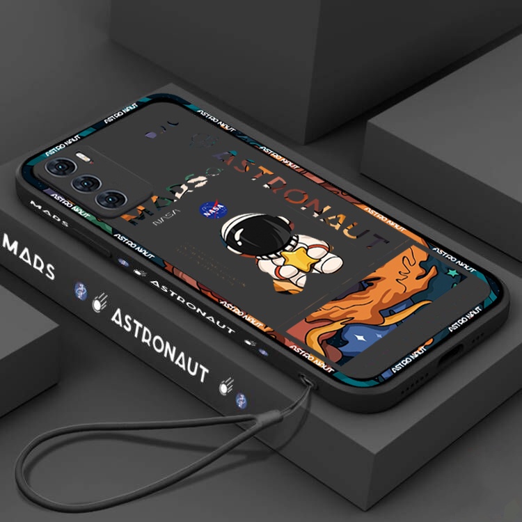 Soft Case TPU Motif Astronot Mars Dengan Lanyard Untuk OPPO A16 A17 A57 A54 A15 A94 A53 A52 A92 A5S A12 A7 A1K A3S F9 A37 Reno 6 Realme8i C11 2021 C15 C21Y C25Y