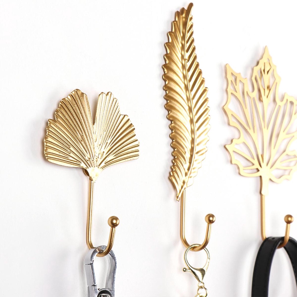 [Elegan] Gantungan Dinding Hemat Ruang Dekorasi Daun Rumah Nordic Keys Organizer Golden Leaves Hanging Hooks