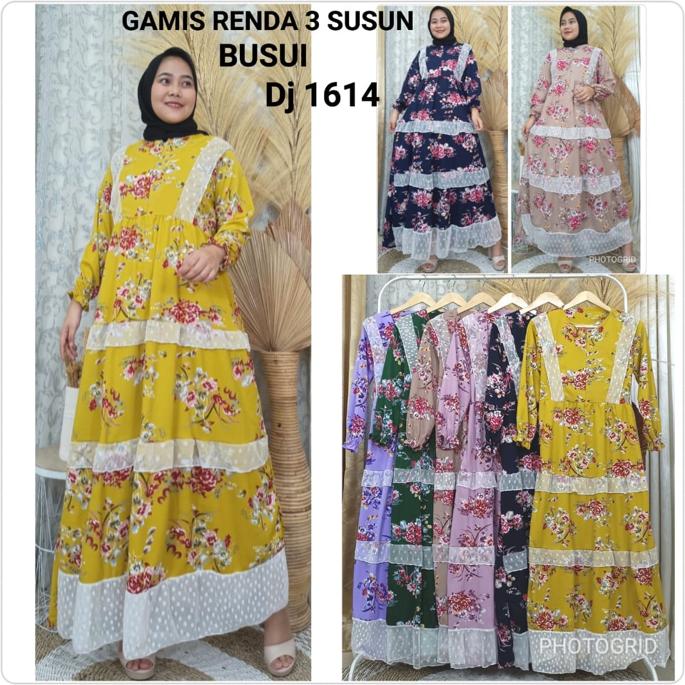GAMIS REMPEL RENDA SUSUN TIGA BAHAN VOXY MOTIF BUNGA - GAMIS BUSUI RESLETING DEPAN - GAMIS RENDA - G