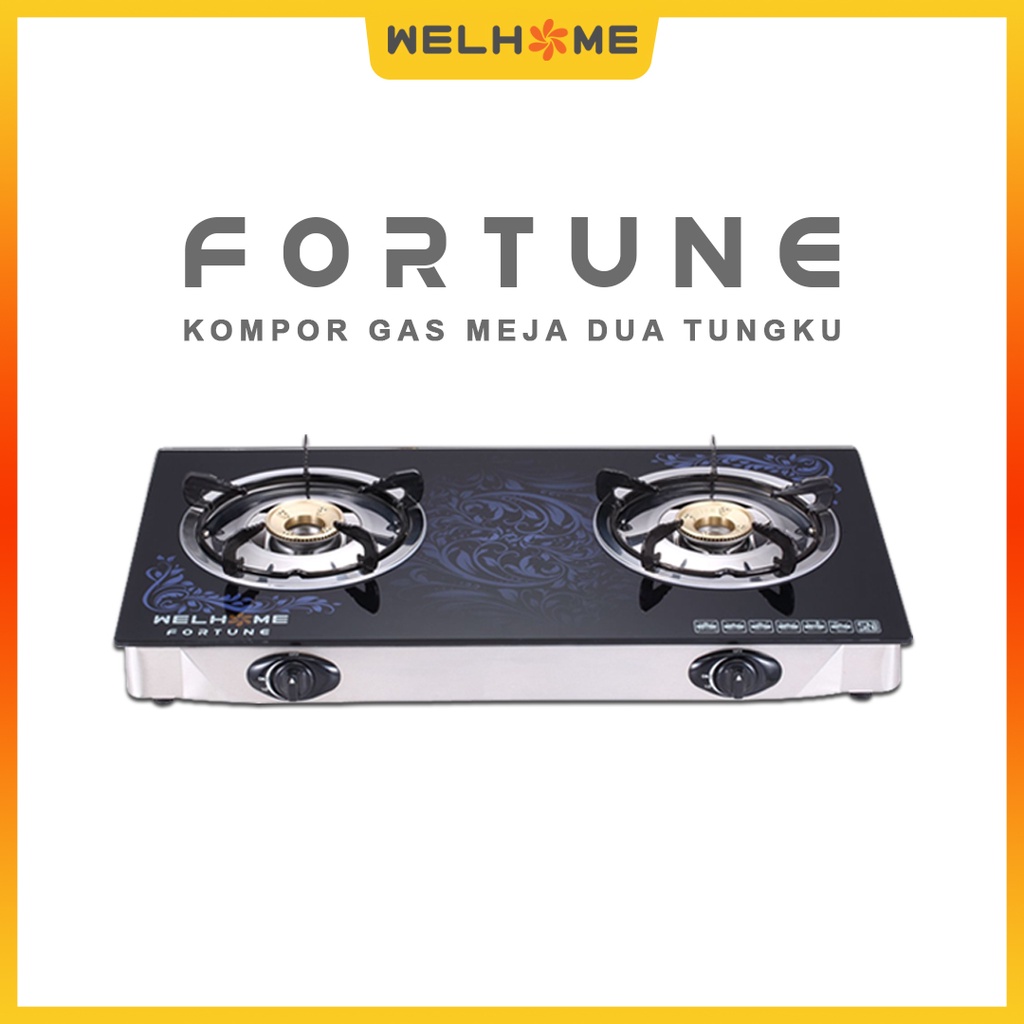Welhome Kompor Gas Kaca 2 Tungku Fortune