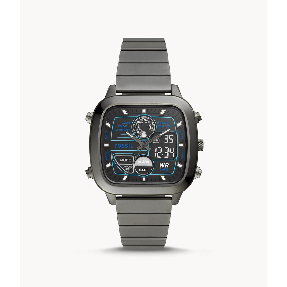 Fossil Retro Analog-Digital Smoke Stainless Steel Jam Pria - FS5892