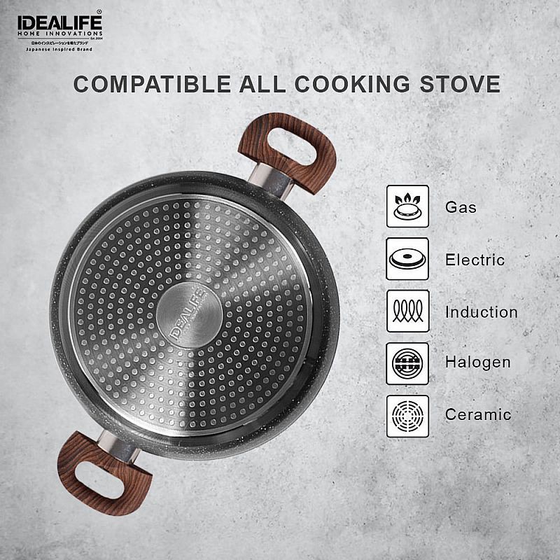 IDEALIFE - Dutch Oven Cookware - Panci Casserole 20cm - IL-20CR - Tutup Kaca