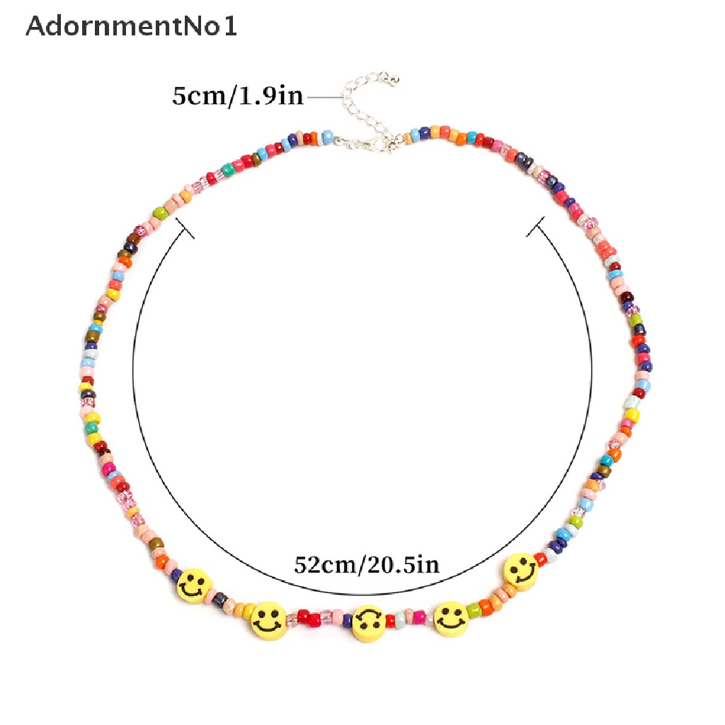 (AdornmentNo1) Kalung Choker Rantai Manik Pendan Smiley Face Warna Warni Gaya Boho