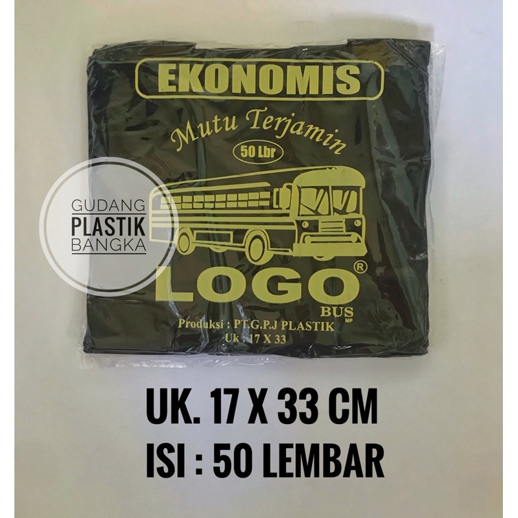 KANTONG PLASTIK KRESEK LOGO/LOCO HITAM EKONOMIS  (50 LEMBAR) UKURAN 15  / 17 TERMURAH