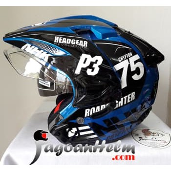 NHK Helm Predator CRYPTON 75 | Blue Black | Half Face Dual Visor