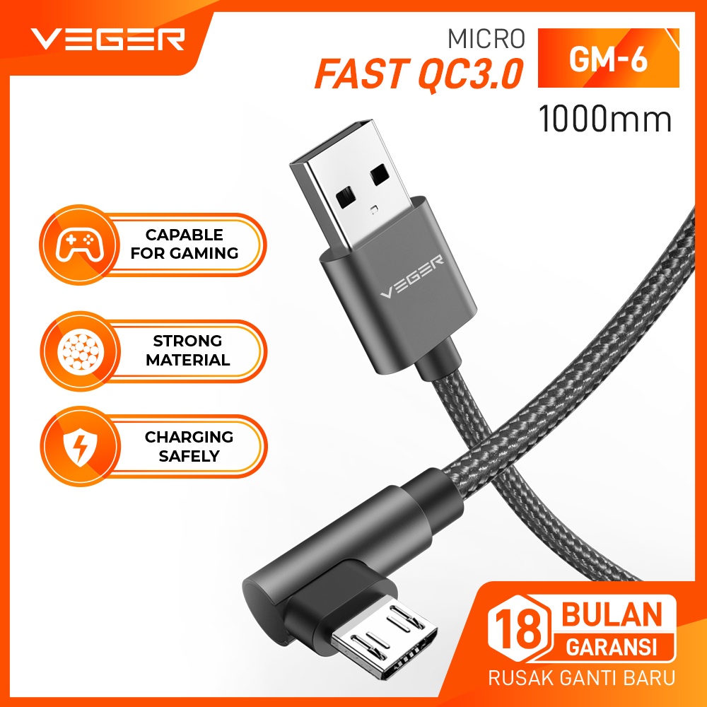 VEGER GM-6 Kabel Data Cable Micro USB 3.0 Quick Charge QC Fast charging 1 Meter &amp; 2 Meter