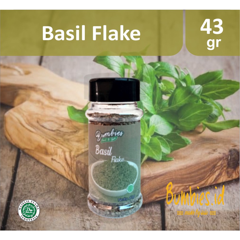 Daun Basil Kering 43gram 𝘽𝙪𝙢𝙗𝙞𝙚𝙨 𝙋𝙧𝙤𝙙𝙪𝙘𝙩 | Dried Basil | Penyedap Rempah Rempah | Bumbu Instan Botol