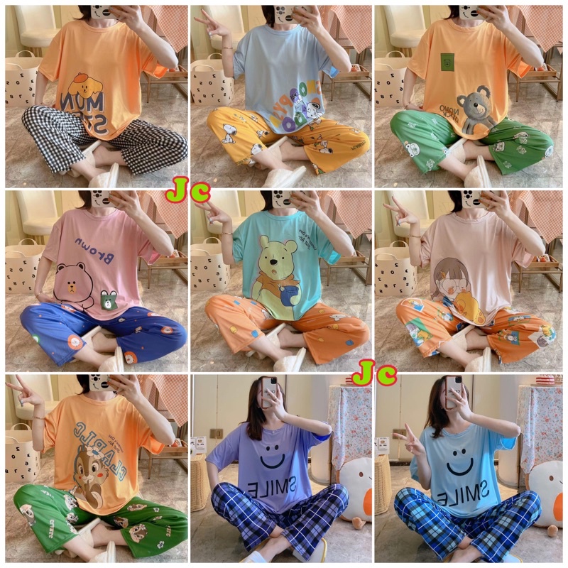 JC- SETELAN BAJU TIDUR PIYAMA WANITA IMPORT CP / Stelan Oversize Korea CP import / Stelan wanita murah import