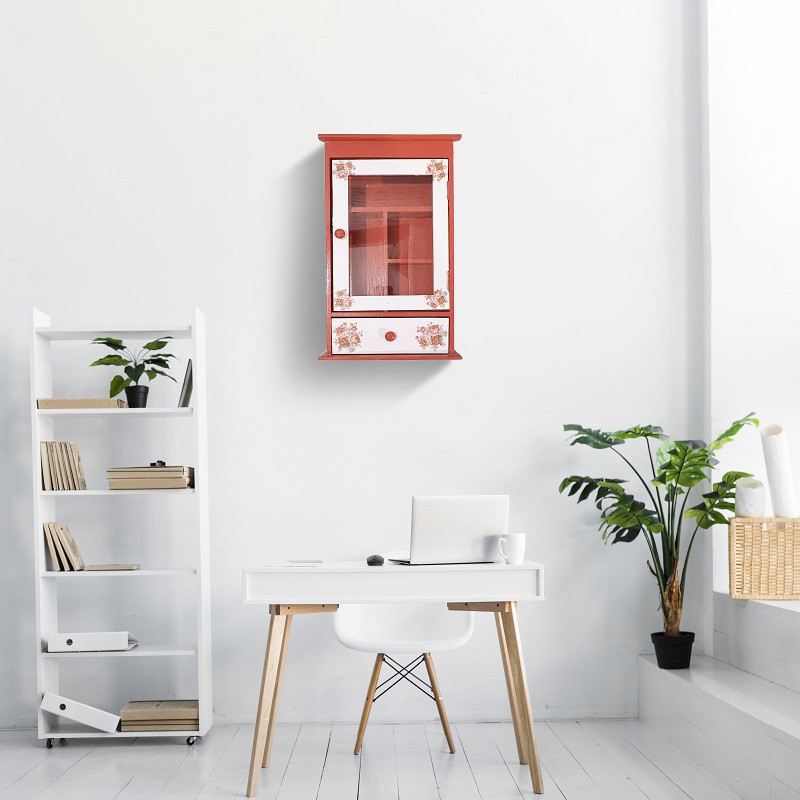 Kotak Obat P3k Rak Penyimpanan Gantung Dinding Kayu Laci Decoupage  Hiasan Dekorasi Shabby