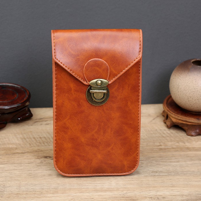 Tas hp Pria Pinggang Tas Pinggang Kulit Sarung Hp Tas Pria Belt Bag TP03 Coklat muda TERPOPULER X4H3