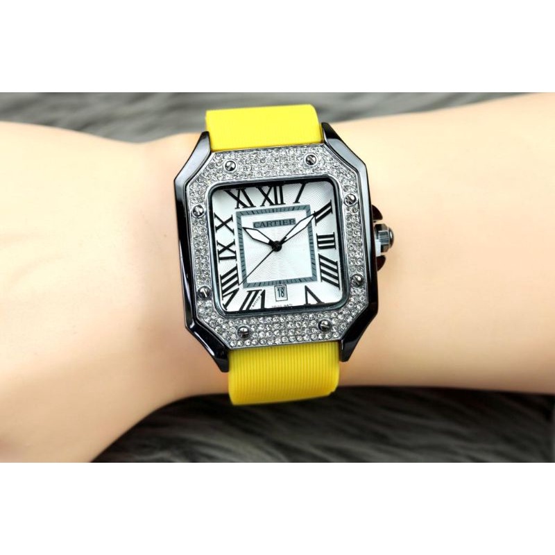 jam tangan wanita NEW Cartier diamond rubber tanggal aktif DM4cm