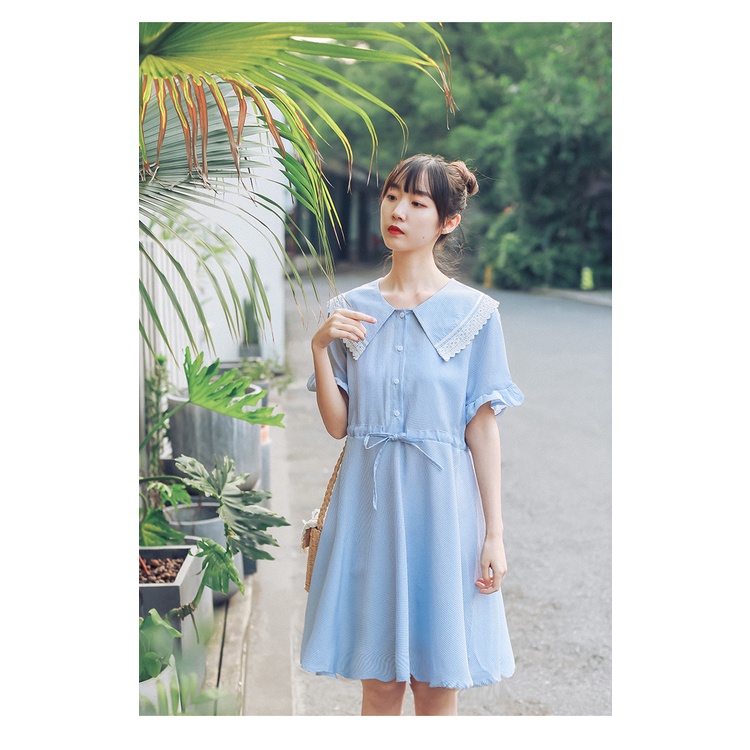 MR-115 dress wanita renda kotak-kotak simple summer high quality import korea jepang