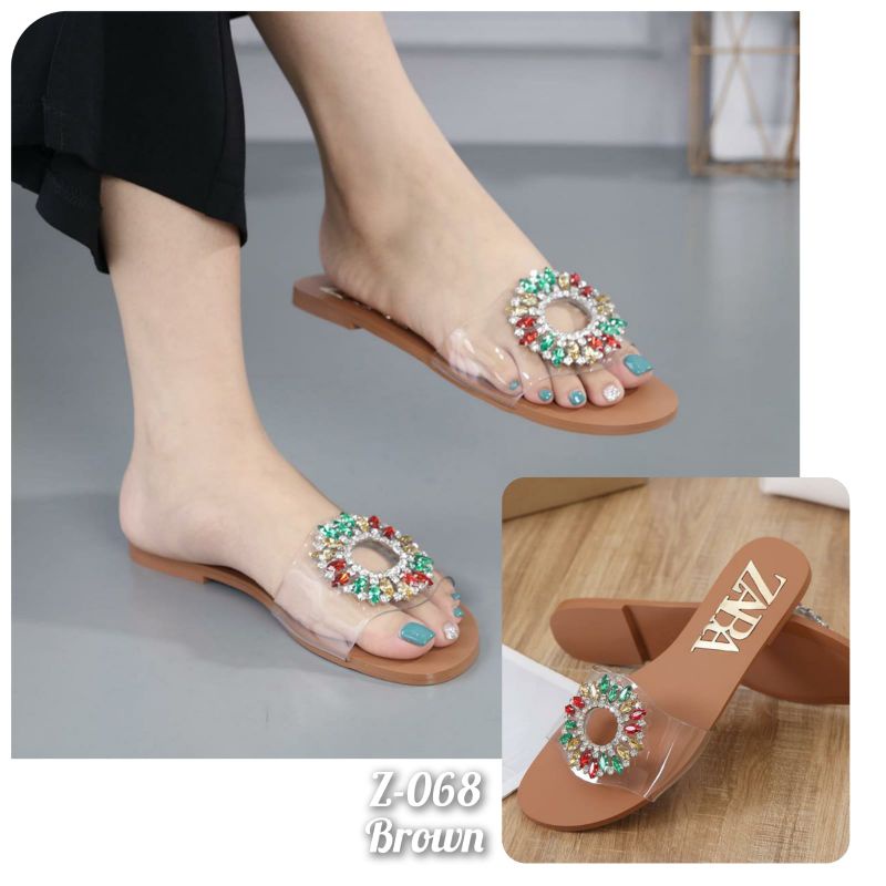 SANDAL WANITA SLOP FLAT FULL MUTIARA ZR .Kode: Z-068