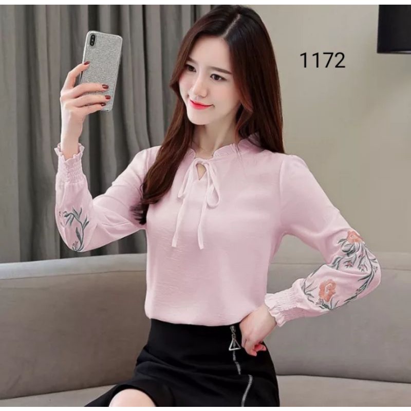 COD 1172 BLUS LENGAN BORDIR BUNGA CANTIK ATASAN FASHION WANITA