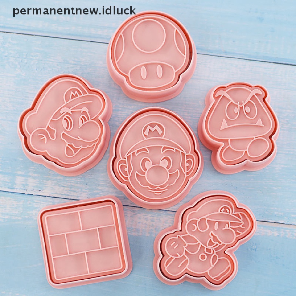 6 Pcs / Set Cetakan Kue Cookies Fondant Model Tekan Desain Anime Super Mario 3D Untuk Pesta Halloween