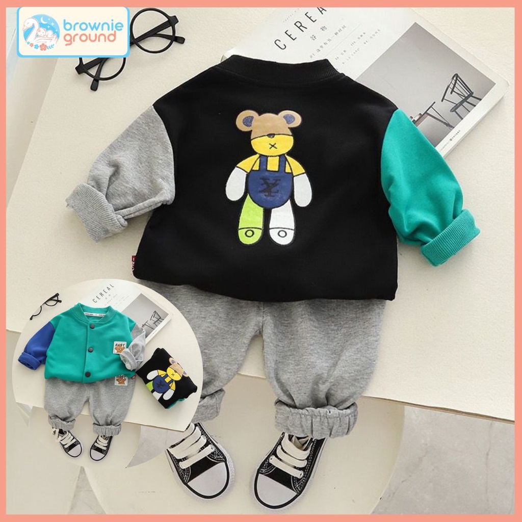 [COD] setelan jaket anak laki laki keren import premium motif BABY BLACK &amp; GREEN usia 0-5 tahun / brownieground