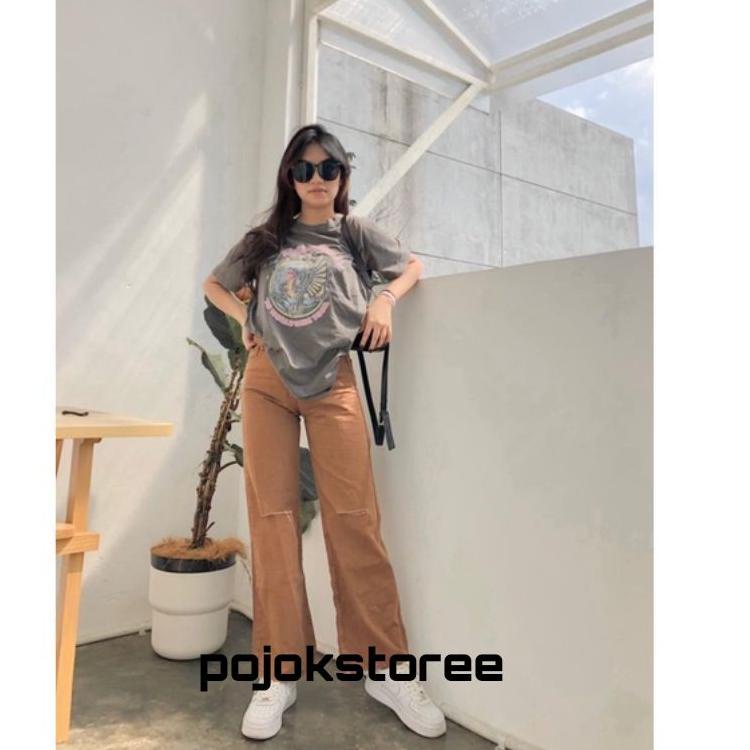 Sudah READY.. HIGHWAIST KULOT JEANS SOBEK LUTUT LOOSE WANITA SNOW JEANS DENIM CELANA KULOT SOBEK BOY
