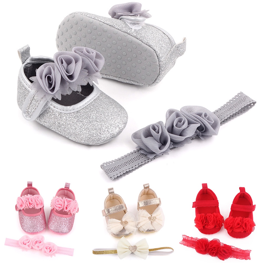 Rose Baby Sepatu Bayi Dengan Bandana Import Kids Ukuran 11-13 Usia 0-18 Bulan