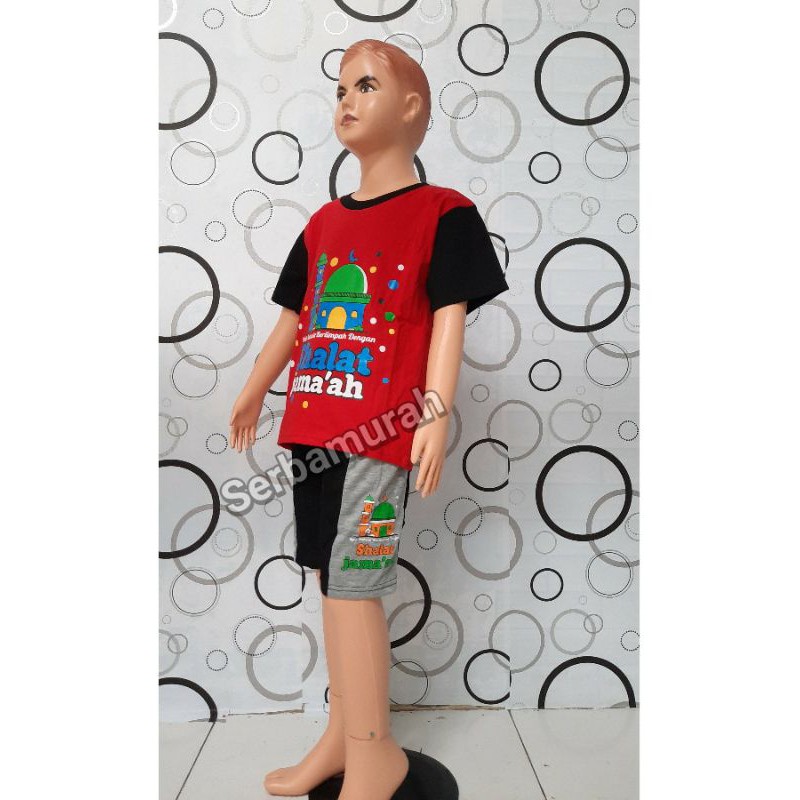 sedang tren setelan kaos anak motif masjid 1-7 tahun