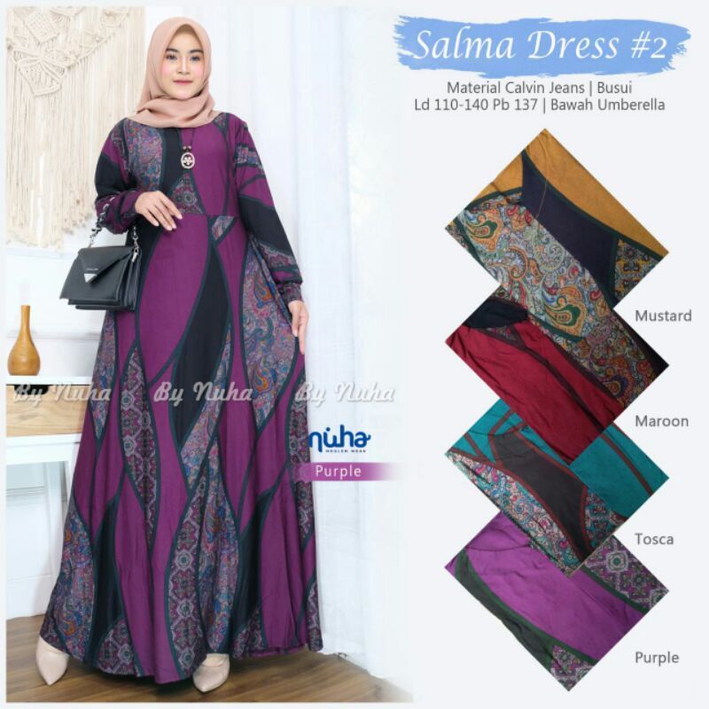 Salma Dress - Gamis Calvin Jeans Terbaru LD110 Busui Jumbo / R.19 - 033-5966-2
