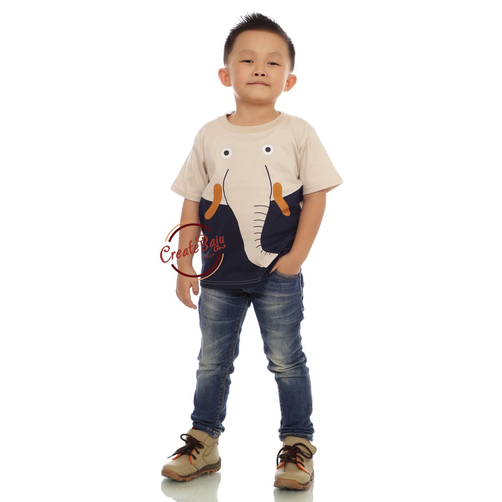 KAOS ANAK LAKI GAJAH BERUANG ROBOT DINO GIRAFFE HIPPO 1-7 TAHUN BAJU ATASAN ANAK FASHION TERMURAH PART 1