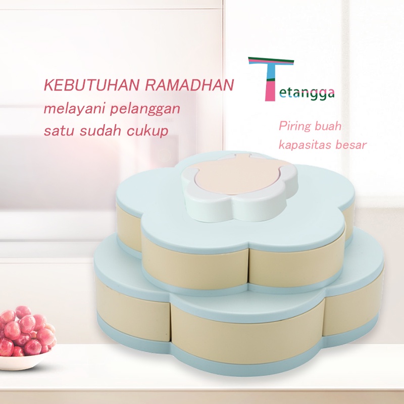 Toples Bunga Mekar,rotating Putar Kue/Candy/Snack/buah Tingkat 2 Susun + Tempat Dudukan Storage Box