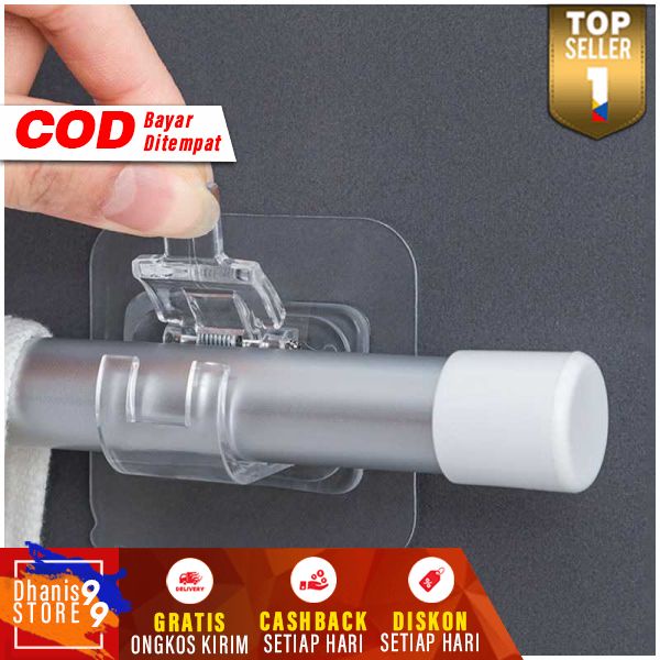 Clamp Gantungan Adhesive Wall Hanger Curtain Rod 2 PCS Transparan Penjepit Hanger Gantung Pakaian Berkualitas