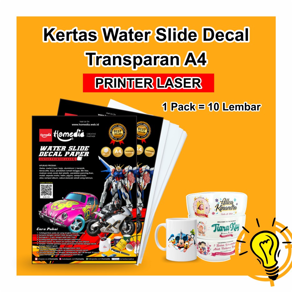 

Kertas Decal Water Slide Transparan Ukuran A4 untuk PRINTER LASER