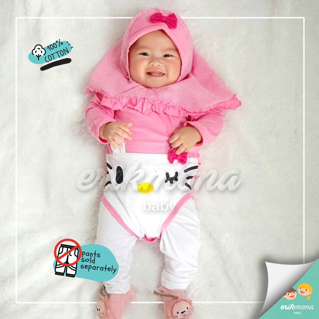 Ermon Baby - Jumper Bayi Perempuan Jumper Baby Cewek Lucu Hijab Karakter Hellokitty + Hijab / Jilbab Usia 0 - 12 Bulan