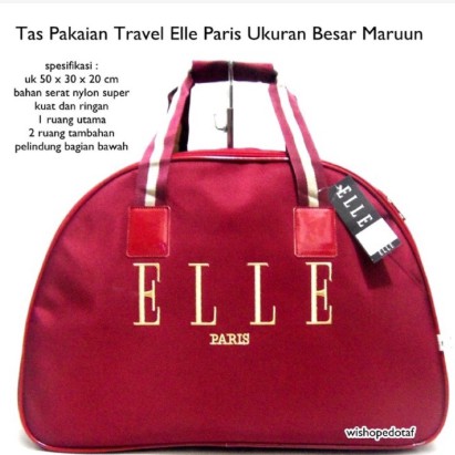 TAS TRAVEL KOPER TAS PAKAIAN JINJING PAKAIAN ELLE MAROON TRAVEL BAG ORGANIZER TAS