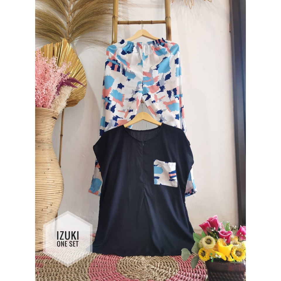 RESTOCK IZUKI ONE SET PAKAIAN WANITA SET OUTFIT LENGAN PENDEK BABYDOLL TIE DYE SETELAN RAYON PAJAMAS