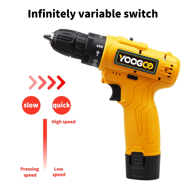 YOOGOO Mesin Bor Baterai Bor Cordless Drill Bor Listrik 12V 1.5Ah Rechageable